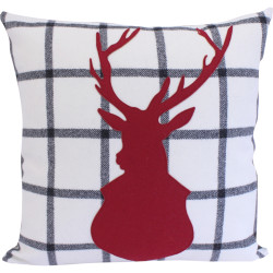 Coussin cocoon - Ecru carreaux gris cerf rouge