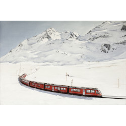 Tableau train dans la neige - 60x40