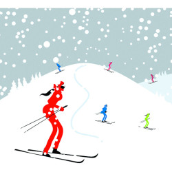 Toile sur chassis skieuse rouge - 40x40