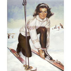 Toile sur chassis skieuse vintage - 40x50