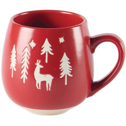 Mug motif sapins et cerf - Grès rouge