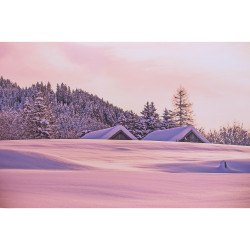 Chalet d'alpage sous le ciel rosé en impression sur dibond - 60x40