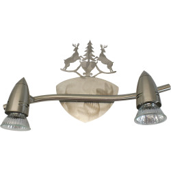 Spot 2 lampes acier brossé - Coeur cerf sapin | Sans interrupteur