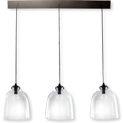Rampe metal noir 3 lampes abat jour verre diane - 21x25 | Abat jour clochette