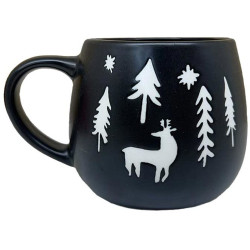 Mug motif sapins et cerf - Grès noir