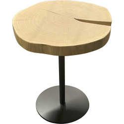 Guéridon rond en chêne et métal - 40x50x40